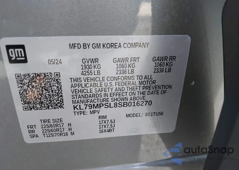 2025 Chevrolet Trailblazer Fwd Lt z USA, uszkodzony, nr VIN KL79MPSL8SB016270